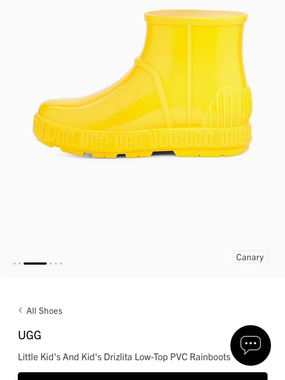 UGG Kids Canary Yellow Low-Top PVC Rain Boots